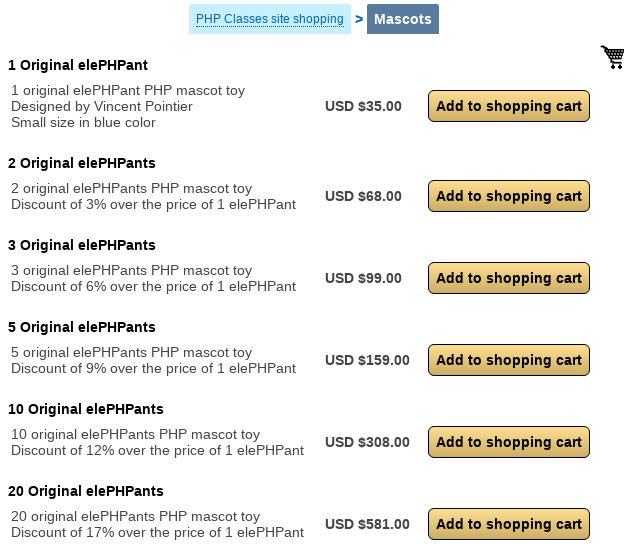 PHP Classes site shopping mascots category